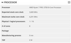 锐龙7 PRO 3700规格曝光：加速频率只比3700X低了100MHz