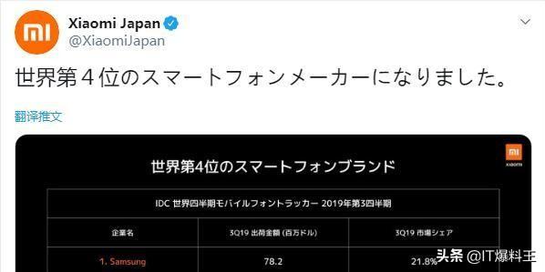 小米已成世界第四大手机厂商！仅次于三星、华为、苹果