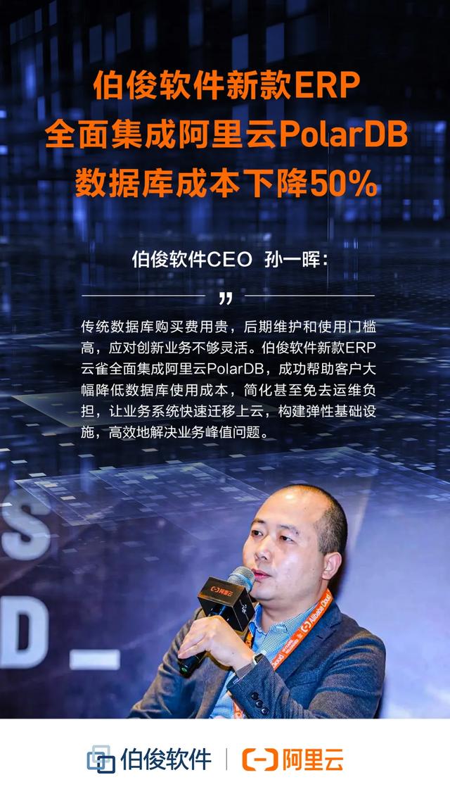 伯俊软件新款ERP全面集成阿里云PolarDB 数据库，成本下降50%