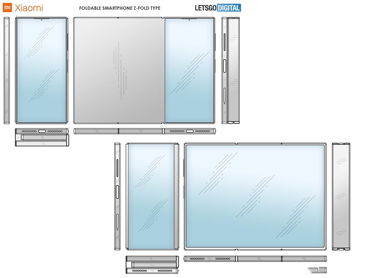 小米新一代折叠屏手机专利曝光，三折叠突破极限，外观借鉴三星