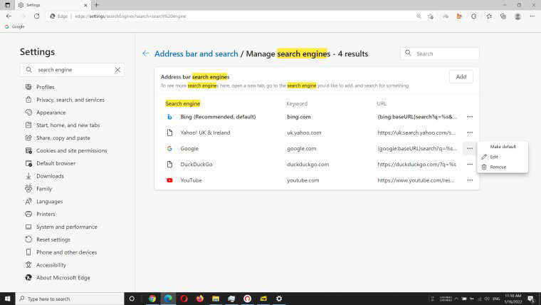 Chrome 97 之前，5 个默认搜索引擎都可以删除
