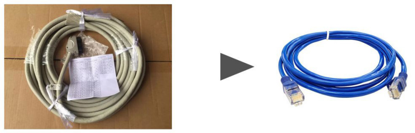 左为 E1 线（铜芯电缆的一种 ），右为网线（双绞线）