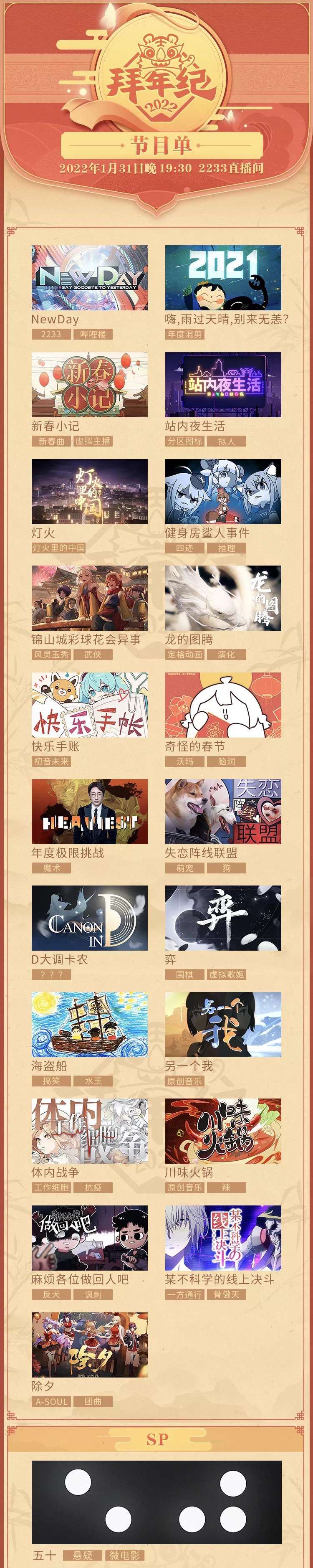 B站 2022 拜年纪节目单