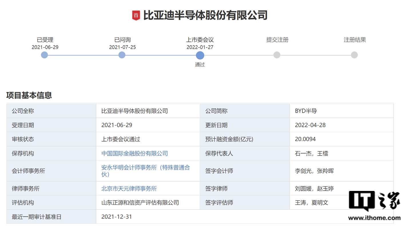 比亚迪半导体通过上市委会议审核