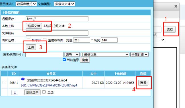 帝国cms编辑器怎么上传视频文件？