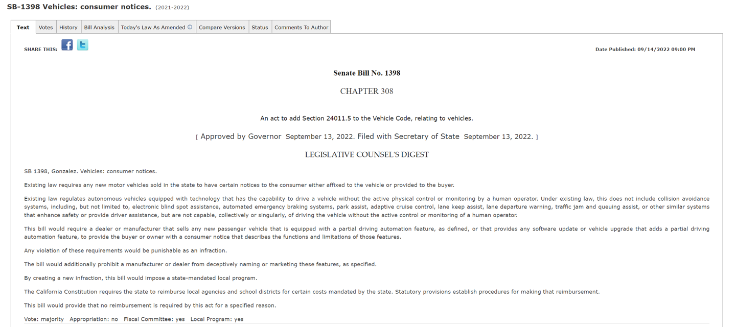 特斯拉 FSD 被指虚假宣传,美国加州通过法律禁止命名中含有“自动驾驶”或暗示