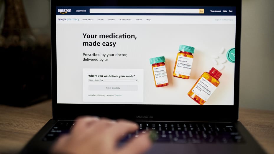 The Amazon Pharmacy home screen on a laptop computer arranged in the Brooklyn Borough of New York, U.S., on Tuesday, Nov. 17, 2020.