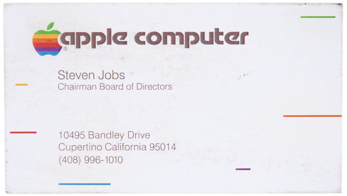 Steve Jobs' early business card at Apple in color